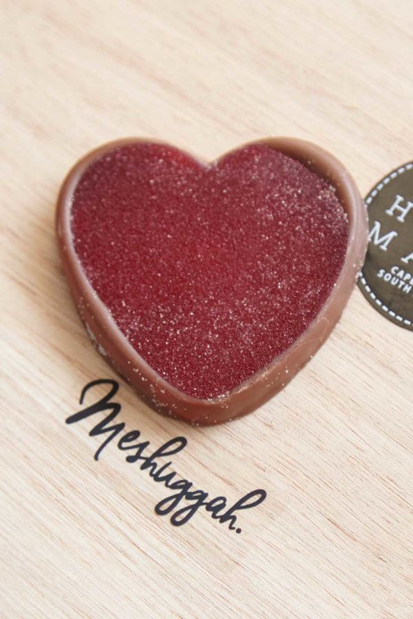 Strawberry Jelly Hearts with Belgian Milk Chocolate 32g (Price per unit of 1) Made on special order only. POA