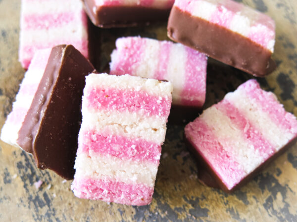 Coconut Ice Squares under-enrobed in Belgian (Callebaut) Milk Chocolate 120g - Image 2