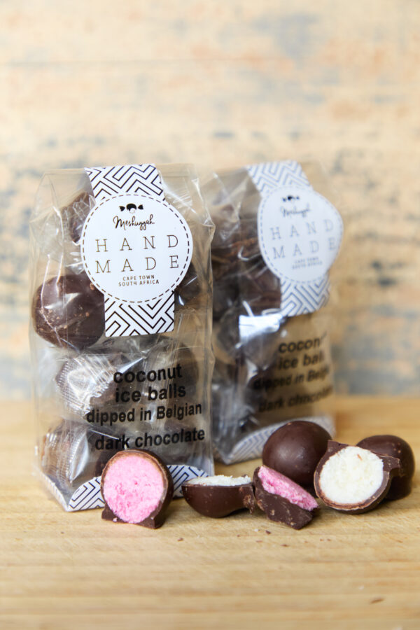 Coconut Ice Balls Hand Dipped in Belgian Dark Chocolate 100g