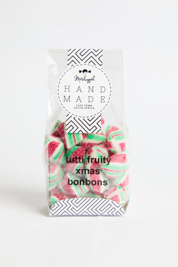 Christmas Bonbons in Red, Green & White Stripes: Tutti Fruity Flavour (100g packet) OUT OF STOCK - Image 2