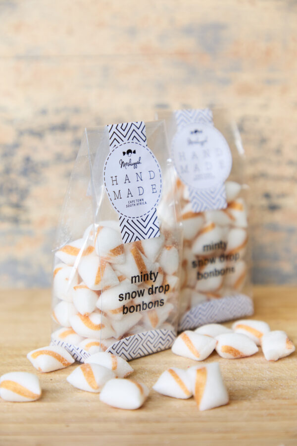 Christmas Bonbons in Minty Gold & White Stripes (100g packet) OUT OF STOCK