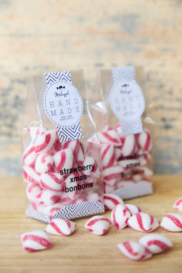 Christmas Bonbons Red & White Stripes - Strawberry flavour (100g packet) OUT OF STOCK