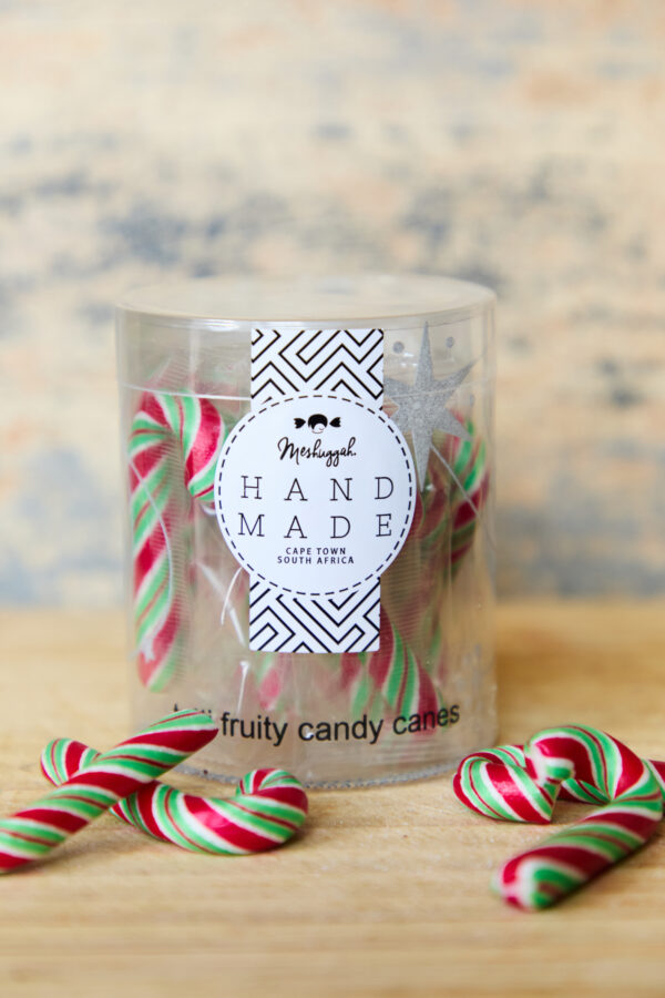 Mini Christmas Candy Canes: Traditional Green, Red & White Stripes (70g Tub) OUT OF STOCK