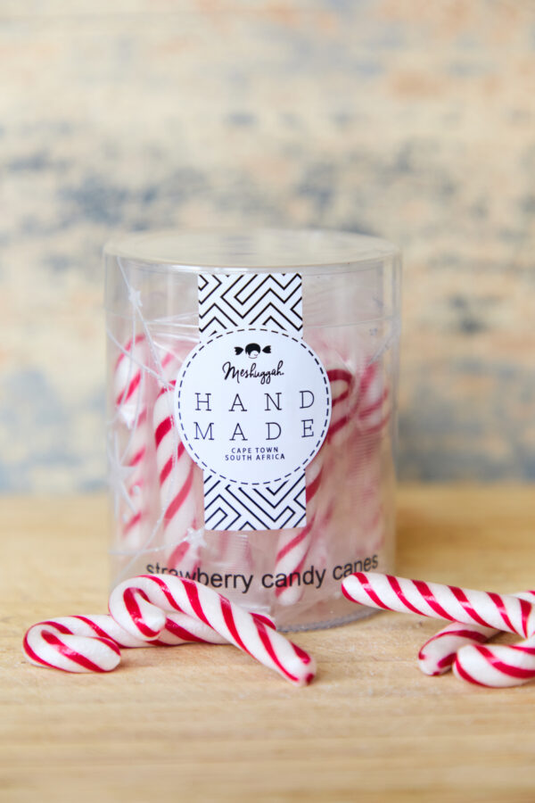 Mini Xmas Candy Canes: Strawberry in Red & White Stripes (70g Tub) - OUT OF STOCK