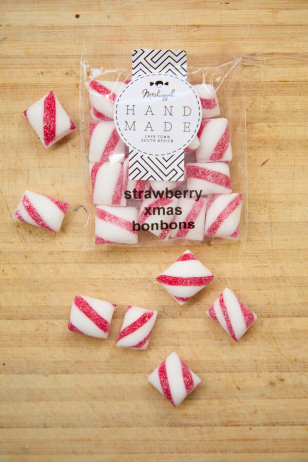 Christmas Bonbons Red & White Stripes in Strawberry (in a little 50g packet) OUT OF STOCK