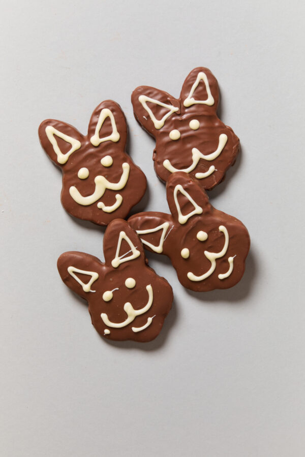 Marshmallow Easter Bunnies enrobed in Belgian Milk Chocolate & decorated by hand - packet 125g - 130g: ORDERS HAVE CLOSED - Image 2
