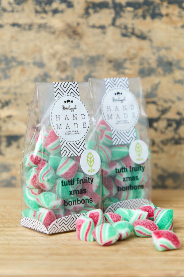 Christmas Bonbons: Traditional Red, Green & White 100g (Tutti Frutti flavour & Vegan)