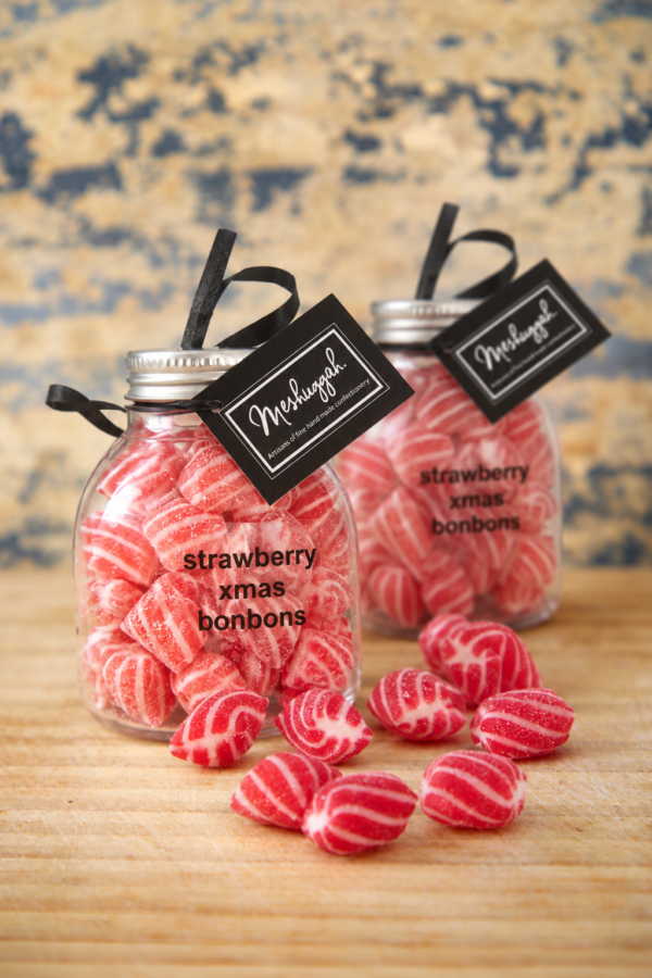 Christmas Bonbons (Red & White) in a Gift Bottle 150g (Strawberry flavour)